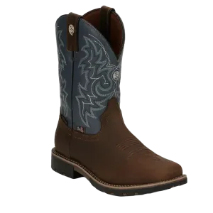 Justin Men's Fireman Silver Blue Water Buffalo Square Toe Boots GR9052