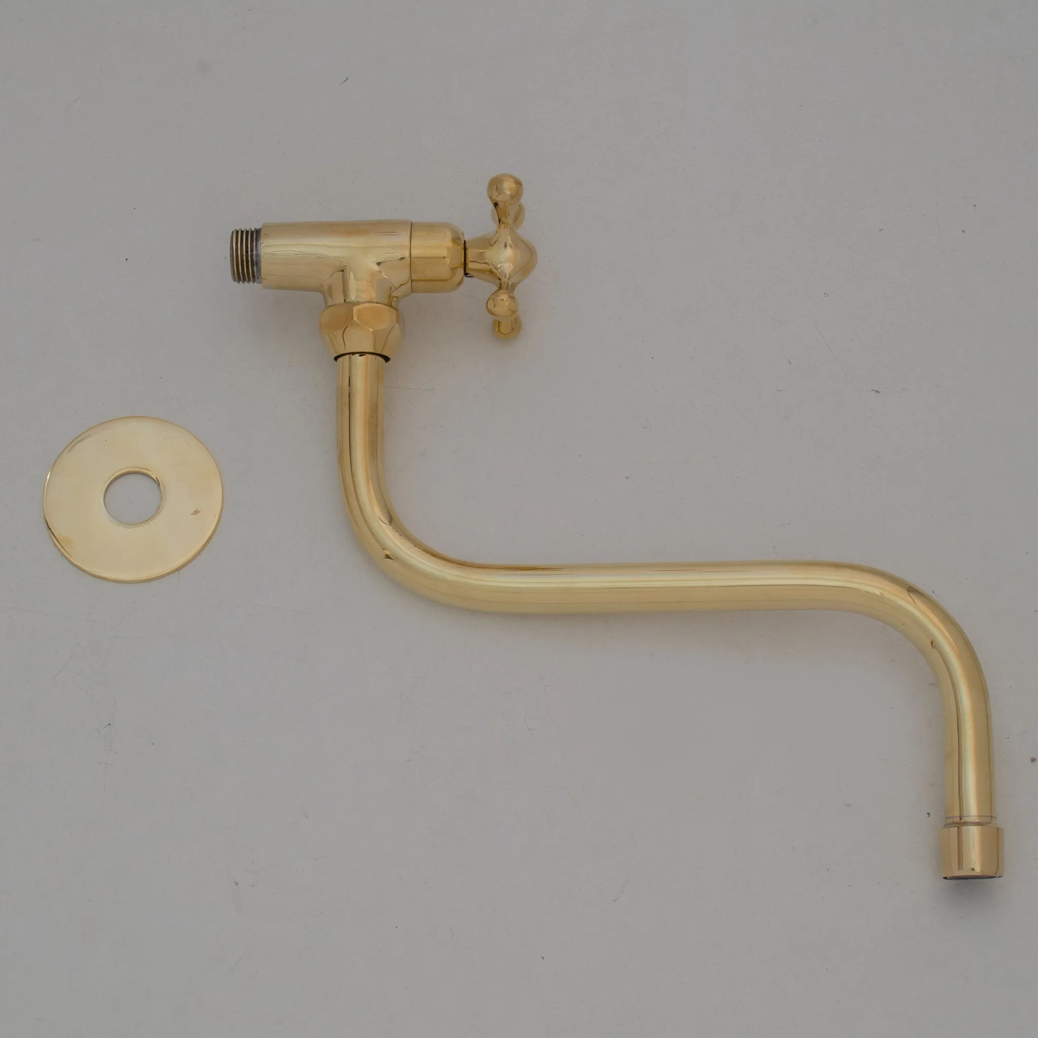 Unlacquered Brass Wall Mount Stove Faucet, Brass Pot Filler Faucet With Swiveling Neck